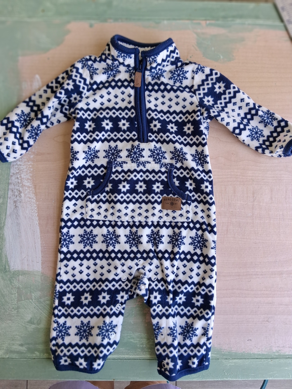 Carter's Navy and White Snowflake Fleece Footie 6 Months